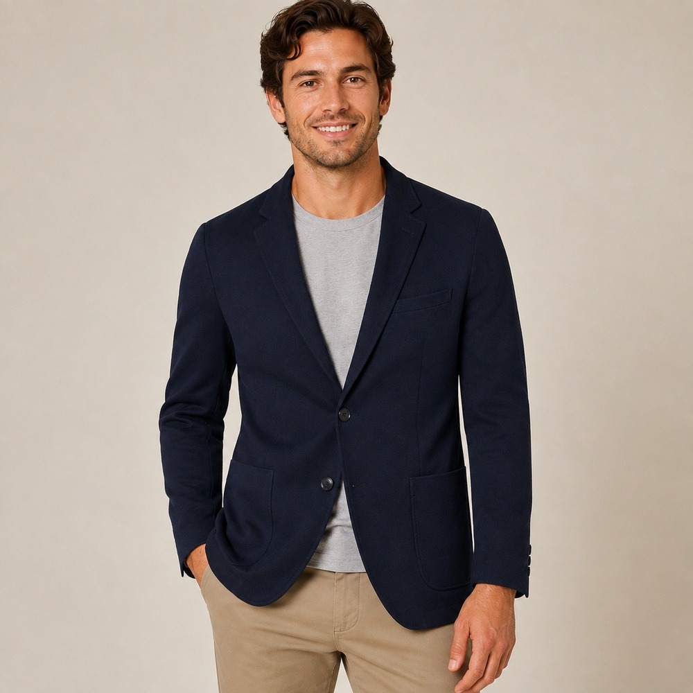 Civil Society Mens Large Navy Blue Knit Blazer 2 Button Unstructured Jacket